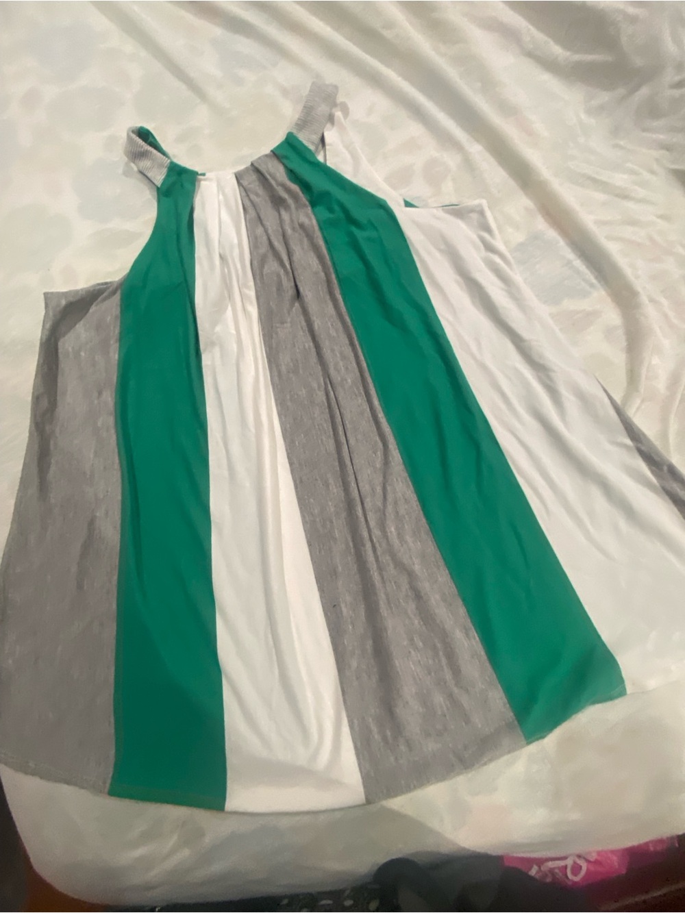 Striped Green White Gray girl Tank Top